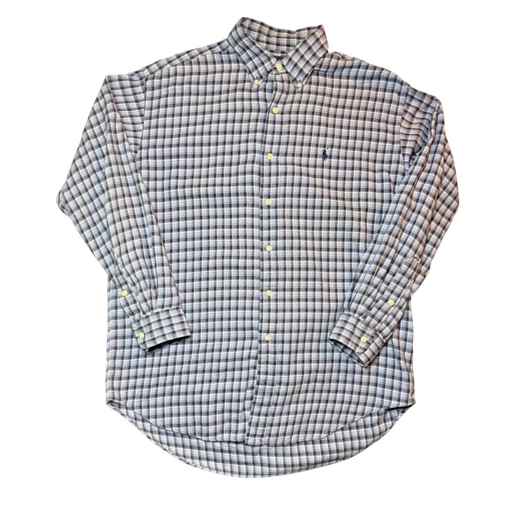 Ralph Lauren Blake Button Down Shirt Mens M Blue Plaid Long Sleeve Cotton
